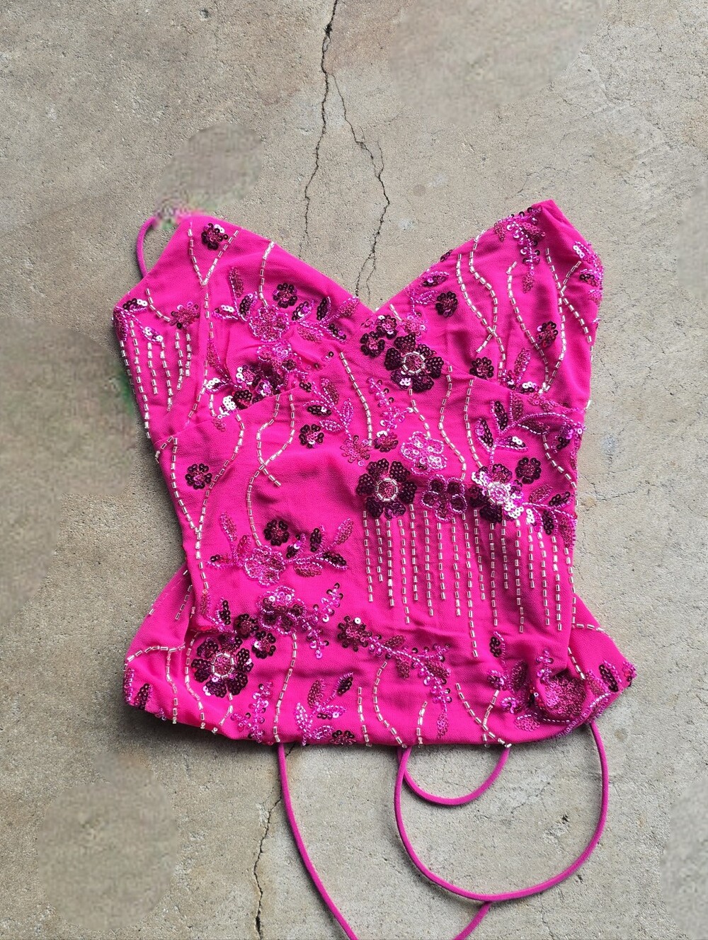 pink y2k style beaded backless going out top medium - Picture 1 of 3